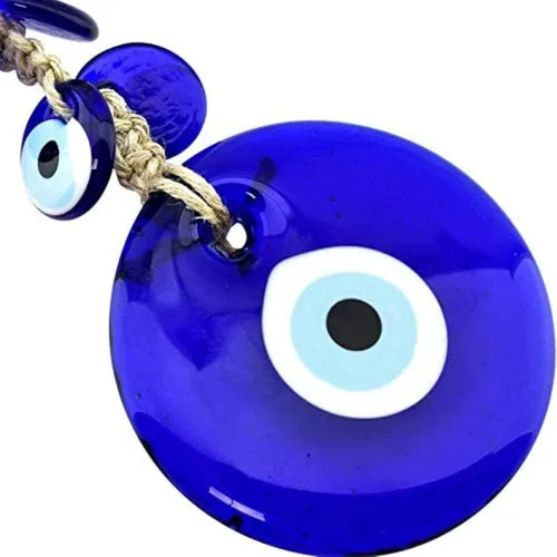 Vista 5 de Adorno colgante de pared de cristal azul de 4 pulgadas con 6 mini cuentas, amuleto turco hecho a mano de Nazar, colgante de puerta para protección