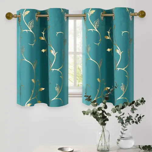 Vista 34 de BUHUA Juego de 2 paneles de cortinas opacas con estampado de vid plateada, cortinas con aislamiento térmico para oscurecer la habitación