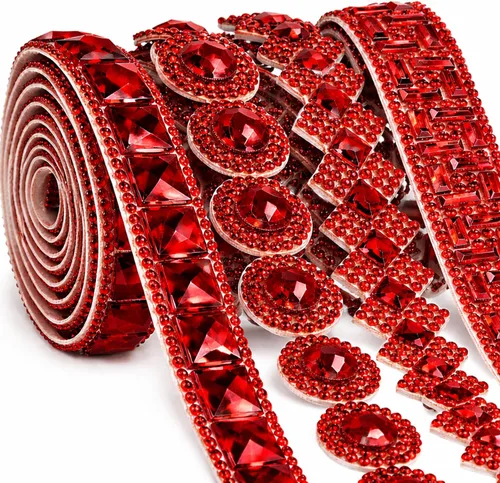 Vista 11 de Juexica Cintas autoadhesivas de diamantes de imitación de 4 yardas, 4 estilos de rollo de diamantes de imitación, cinta brillante con purpurina