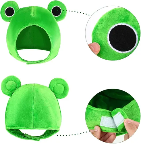 Vista 7 de Amosfun Gorro de rana de felpa para adultos, disfraz de conejito de rana, 1 pieza de adorable caricatura, adorable sombrero de rana de felpa suave