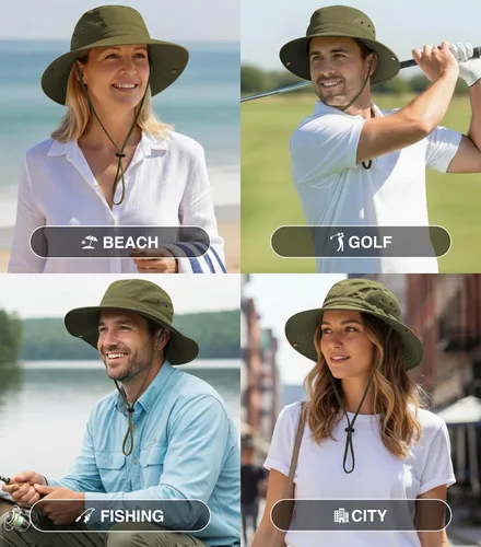 Vista 2 de GearTOP Wide Brim Sun Hat for Men & Women, UPF 50+ Fishing Hat with Detachable Neck Flap & Face Cover Gardening Boonie Sunhat