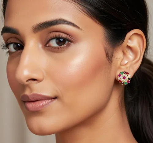Vista 4 de Efulgenz Aretes indios para mujer, joyería india, multicolor, circonita cúbica, aretes de tuerca para mujer Varios