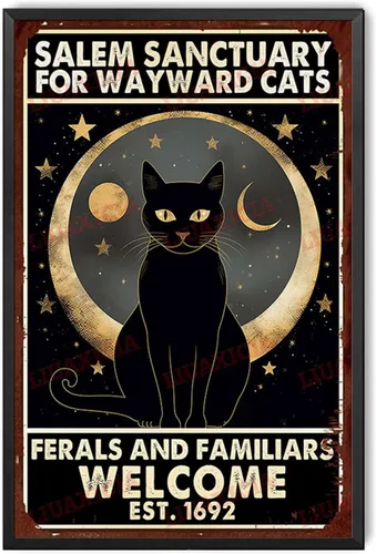 Vista 9 de Letrero de metal de hojalata Salem Sanctuary para gatos Wayward Ferals and Familiars, letrero de metal de hojalata para hombre, decoración de pub, 8