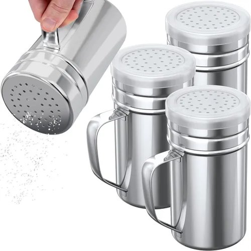 Vista 8 de CUSINIUM - Salero y piminero de acero inoxidable de 6 oz - Con tapa de plástico - Con asa