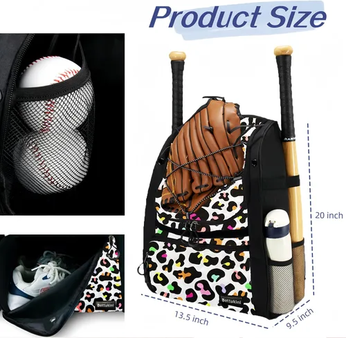 Vista 7 de Bolsa de béisbol juvenil con compartimento ventilado para zapatos, bolsa de bate de sóftbol para guantes de bateo, casco, equipo de teeball