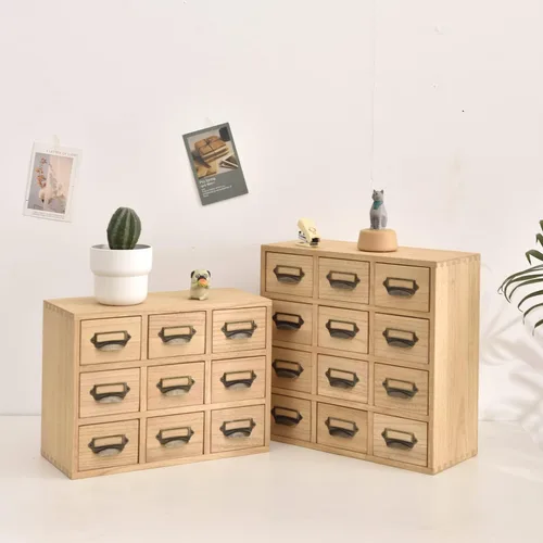 Vista 9 de KIRIGEN Organizador de escritorio de madera con 9 cajones, armario de Natural