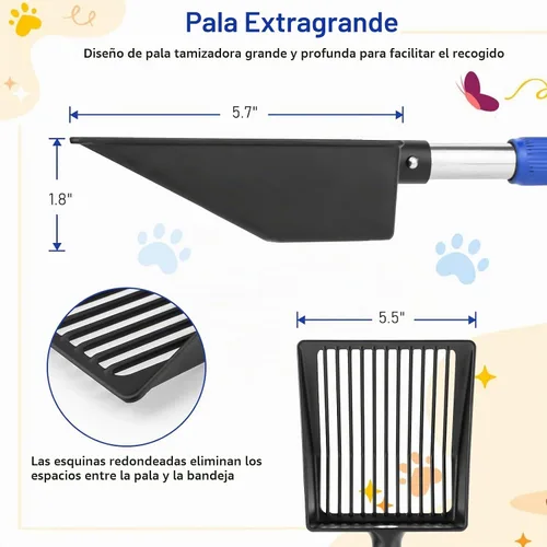 Vista 3 de JAMIEWIN Cuchara extensible de metal para gatos, mango largo de 21 a 39.5