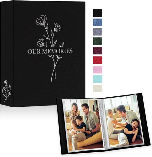Vista 33 de Lanpn Álbumes de fotos pequeños de 4 x 6 pulgadas, 50 imágenes, paquete de 2 unidades, mini capacidad de lino Our Memories, juego de bolsillos