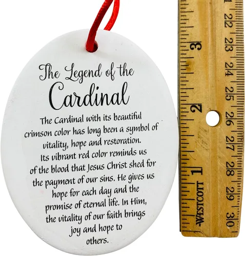 Vista 3 de Adorno cardenal con historia de leyenda para árbol de Navidad