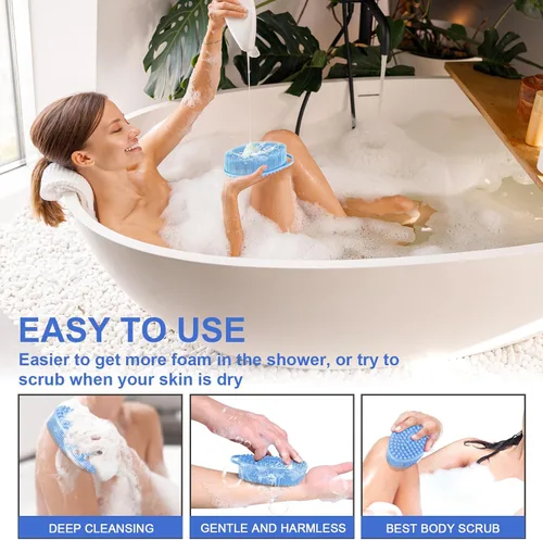 Vista 6 de Metene cepillo exfoliante corporal de silicona con asa, cepillo corporal para hombres y mujeres, esponja de silicona para la ducha, silicona suave