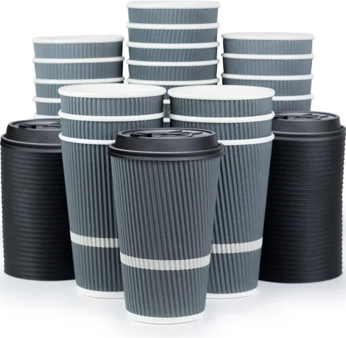 Vista 7 de Tazas de café desechables con tapas, taza de café de 16 onzas (paquete de 70). Las tazas de viaje grandes mantienen la forma con bebidas frías