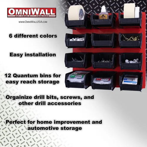Vista 2 de OmniWall Sistema de almacenamiento de contenedores: sistema de organización de herramientas de garaje de metal montado en la pared de 16 x 16 Negro