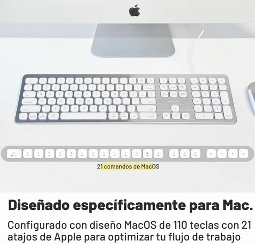 Vista 4 de Macally Teclado USB con cable para Mac - Teclado Apple compatible con puertos USB para mouse - Teclado Mac de tamaño completo con teclado numérico