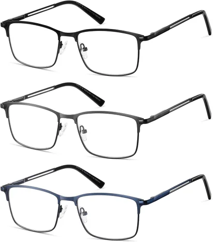Vista 8 de LKEYE Gafas de lectura progresivas multienfoque para hombre, sin línea, transición, multifocal, luz azul, lentes de marco ancho de metal Multifocal