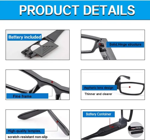 Vista 5 de Lectores LED brillantes con luces, lupa iluminada, lector nocturno, lentes compactos de marco completo, visión clara, unisex, visión clara, lentes