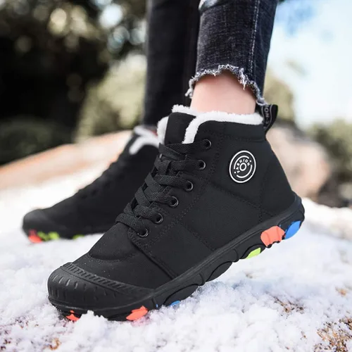 Vista 2 de JWSVBF Botas de invierno con cremallera para mujer, con forro de piel, cálidas, botas de nieve para hombre, botas de invierno impermeables, botas