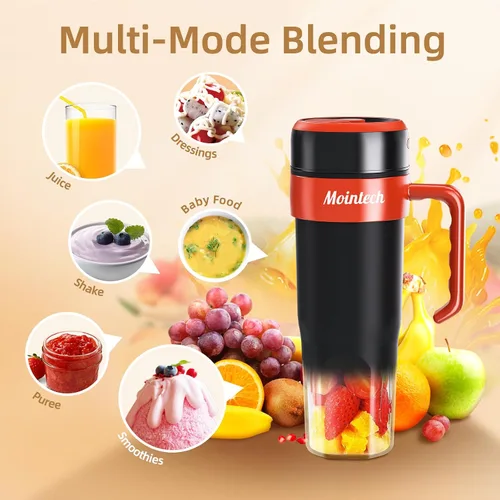 Vista 5 de Licuadora personal para batidos y batidos con 6 cuchillas, 21 onzas (20.3 fl oz), exprimidor de tamaño personal USB-C recargable con cepillo