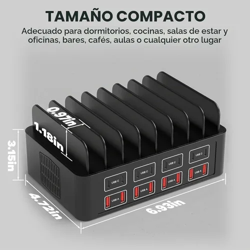 Vista 8 de Estación de carga de 150W/35A para múltiples dispositivos, RUANSZZ Estación de carga rápida de 16 puertos USB-C, Organizador de carga múltiple