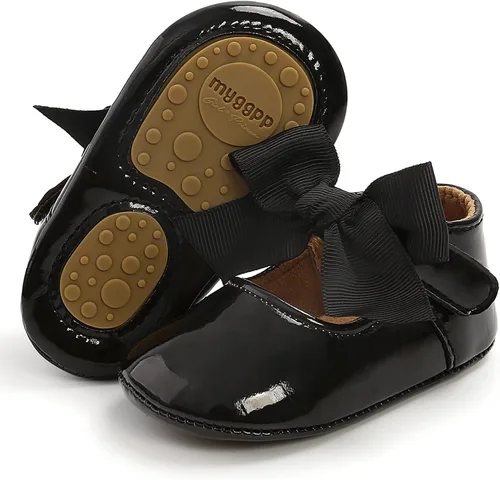 Vista 5 de Zapatos planos Mary Jane para bebés y niñas con lazo, suela de goma antideslizante, de piel sintética, para primeros pasos, zapatos de vestir de boda