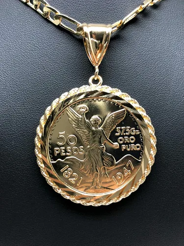 Vista 7 de Fran & Co. Cadena Colgante Moneda Mexicana Centenario Mexicano Moneda 50 Pesos Chapado en Oro 26", Metal