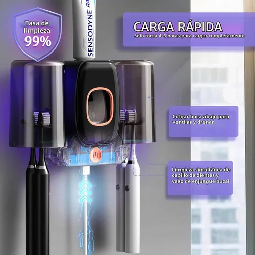 Vista 5 de Soportes para cepillo de dientes para baños, dispensador automático de pasta de dientes y soporte para cepillo de dientes ahorrador de espacio