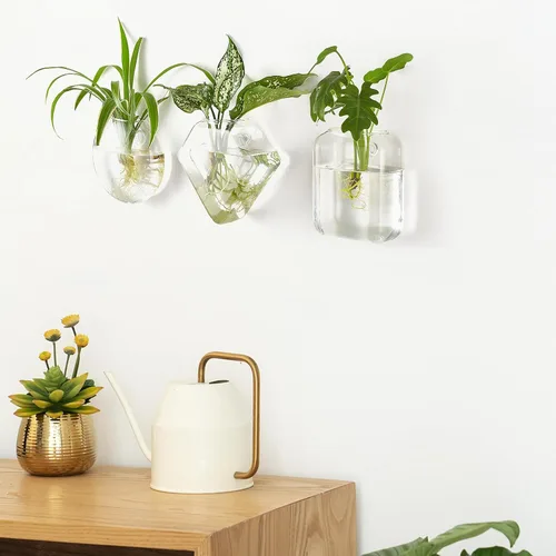 Vista 5 de Mkono Plantador colgante de pared, estaciones de propagación, jarrón de vidrio para plantas hidropónicas, hogar, oficina, sala de estar, baño