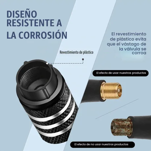 Vista 2 de Tapones para vástago de válvula de neumático, paquete de 5, tapa de aire de neumático N2, metal nitrógeno con forro de plástico, resistente a