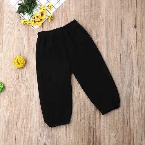 Vista 17 de Paquete de 3 pantalones de algodón y lino para bebés, niños y niñas, color liso, ropa básica para bebés