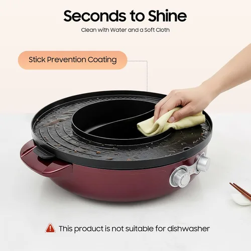Vista 5 de Parrilla eléctrica sin humo y olla de cocción coreana, parrilla de barbacoa coreana, cocina portátil 2 en 1, máquina combinada compacta de barbacoa