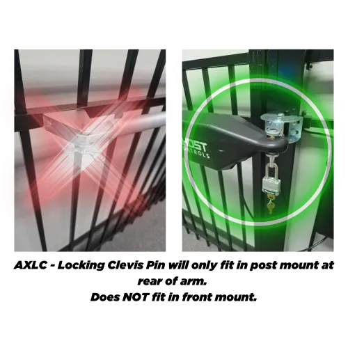 Vista 5 de Ghost Controls - Kit de seguridad AXLC con 1 pasador de horquilla mecanizado para aceptar candado para sistemas de apertura automática de puertas
