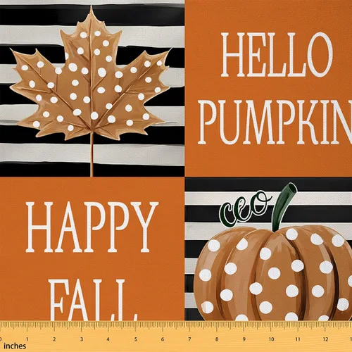 Vista 20 de The Yard - Tela con texto en inglés «Hello Fall», 36 pulgadas de largo x 59 pulgadas de ancho, hojas de árbol de calabaza otoñal, tela de tapicería
