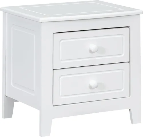 Vista 4 de JIJIWANG Mesita de noche moderna con 2 cajones, mesa auxiliar con diseño clásico de madera para dormitorio, sala de estar, sofá, entrada, pasillo