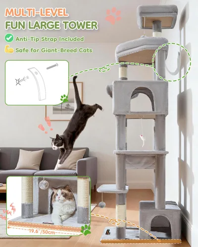 Vista 7 de Taoqimiao Árbol para gatos XXL de 79 pulgadas para gatos grandes, para gatos de gran tamaño, torre para gatos de varios niveles, 2 espaciosos
