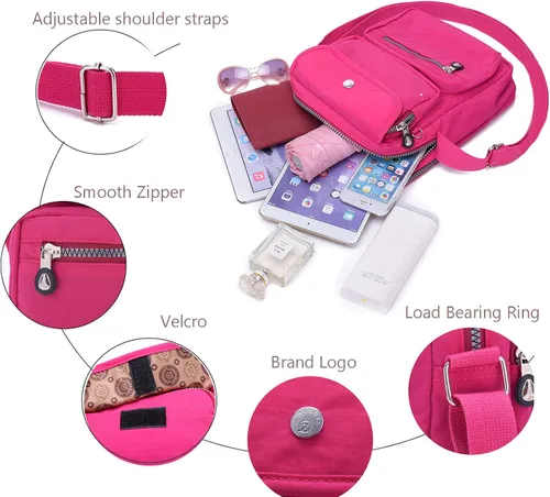 Vista 6 de KARRESLY Bolso cruzado para mujer, bolso de hombro pequeño, de nailon, impermeable, con múltiples bolsillos
