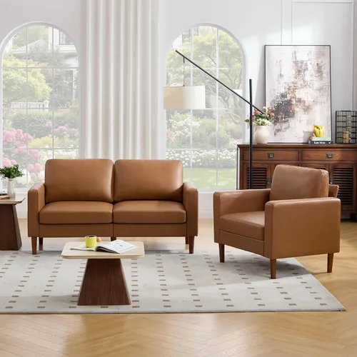 Vista 17 de Kingfun Silla decorativa, sillas de sala de estar, sillón de lectura de chenilla, de mediados de siglo con pie de madera maciza, decoración moderna