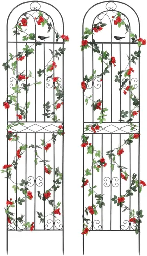 Vista 11 de Paquete de 2 Enrejados de Jardín de Metal de 70.8" de Alto x 19.7" de Ancho con Revestimiento Negro, Panel de Rejilla de Alambre en Celosía