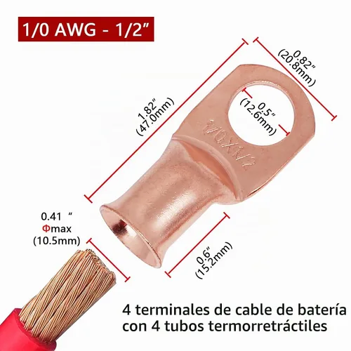 Vista 5 de TKDMR 4 piezas terminales de batería 1/0 AWG-1/2, terminales de cable resistentes, terminales de anillo, extremos de cable de batería, terminales