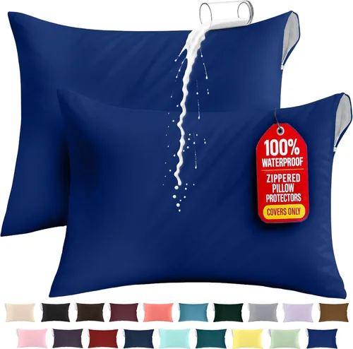 Vista 22 de Utopia Bedding Protector de almohada impermeable, con cremallera, paquete de 2, beige, estándar, funda de almohada a prueba de chinches, de 20 x 26