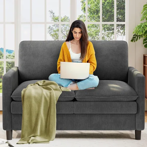 Vista 15 de Welzona Loveseat, 51" Small L Shaped Couch, Comfy Teddy Love Seat with Ottoman Set, Tool-Free Setup Loveseat Sofa with Ottoman, All-Wood Small Sofa