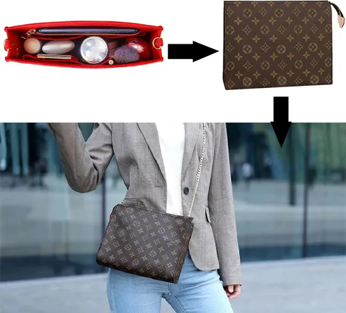 Vista 6 de MISIXILE Organizador de fieltro para bolso con cremallera y hebillas doradas, organizador de bolso, bolsa de aseo para 19 y 26 (rojo-S)