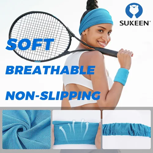 Vista 3 de Sukeen Diademas de entrenamiento refrescantes para mujeres y hombres, banda ancha elástica antideslizante que absorbe la humedad, bandas deportivas