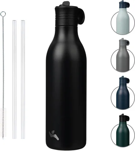 Vista 12 de Konokyo Botella de agua de acero inoxidable de 12 onzas con popote, botella de agua de viaje de metal aislada, reutilizable y a prueba de fugas, sin