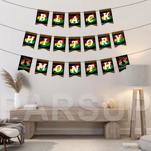 Vista 5 de Decoraciones colgantes del mes de la historia negra, pancarta afroamericana, suministros de fiesta del mes de la historia negra, guirnalda de fiesta