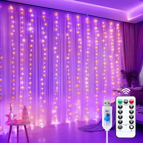 Vista 12 de Minetom Luces de cortina, 300 luces LED regulables, 8 modos Blanco cálido