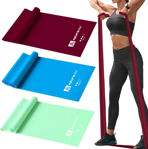 Vista 15 de A AZURELIFE - Bandas de resistencia profesionales largas sin látex, bandas elásticas para terapia física, yoga, pilates, rehabilitación