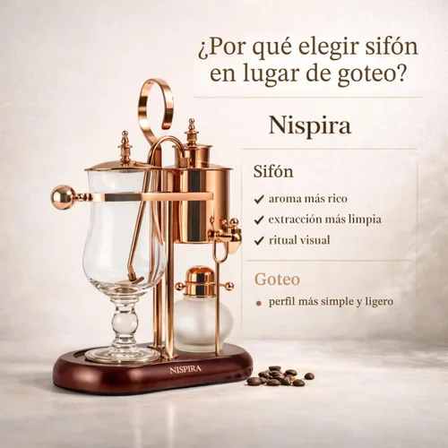Vista 8 de Nispira Belgium Royal Family Balance Syphon - Cafetera vintage con gravedad única, sistema de preparación al vacío, cobre, 16.9 fl oz