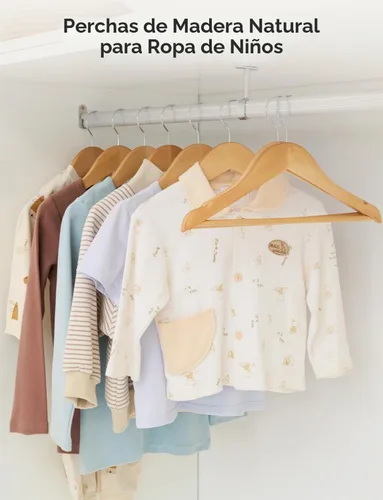 Vista 3 de StorageWorks Perchas para bebé, paquete de 20 unidades, organizador de ropa de madera de arce para niños, colgador de madera con barra para Beige