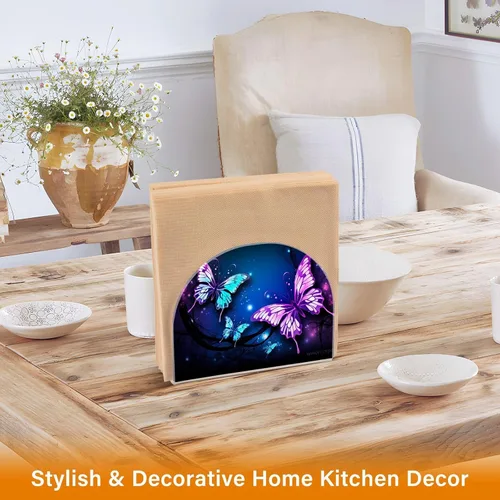 Vista 5 de Servilleteros de mariposa púrpura para mesas, servilleteros de acrílico transparente para servilleteros de cóctel para cocina, restaurante, bar
