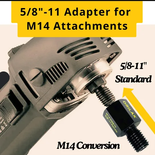 Vista 5 de Drilax Adaptador de amoladora angular M14 macho a 5/8-11 hembra, convertidor de rosca europeo a norteamericano para brocas de núcleo de diamante
