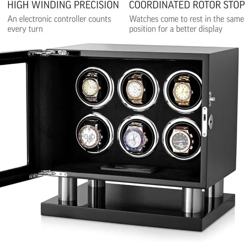 Vista 4 de Reloj enrollador para 6 relojes con retroiluminación LED, pantalla LCD y opción de parada de motor